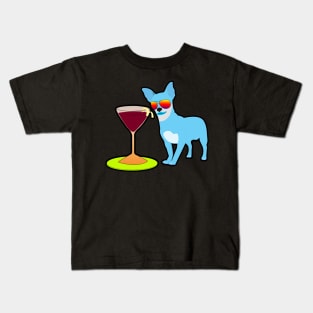 Blue Chihuahua and Champagne Kids T-Shirt
